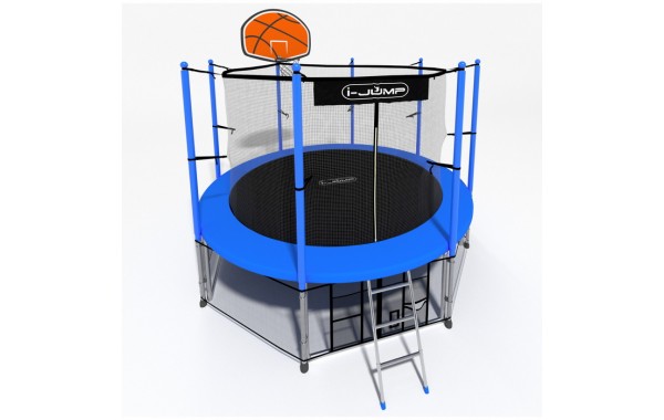 Батут i-Jump Classic Basket 10FT 306 см с нижней сетью и лестницей синий 600_380