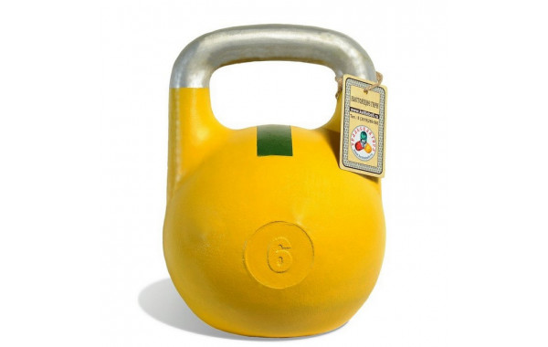 Гиря чемпионская 6 кг Iron King желтая с зеленой полосой 600_380