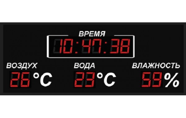 Часы-термометр с указанием t воды, воздуха и влажности 120х51см 600_380