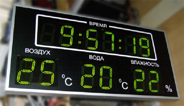 Часы-термометр с указанием t воды, воздуха и влажности 120х51см 640_371