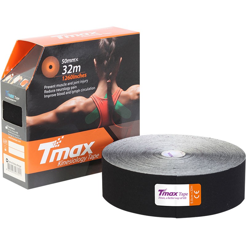 Тейп кинезиологический Tmax 32m Extra Sticky Black 5 см x 32 м 423242 черный 800_800