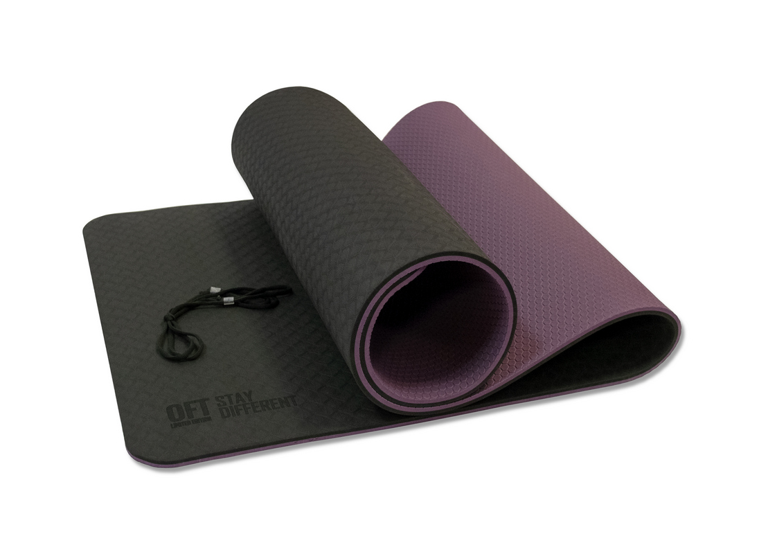 Коврик для йоги 10 мм двухслойный TPE черно-фиолетовый Original Fit.Tools FT-YGM10-TPE-BPP 1096_800