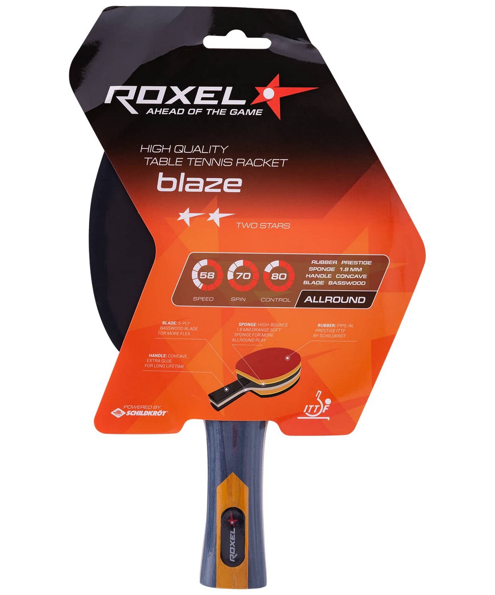 Ракетка для настольного тенниса Roxel 2* Blaze, коническая 1663_2000