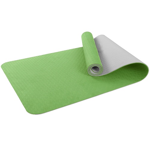 Коврик для фитнеса и йоги Larsen TPE двухцветный зелен/серый 183х61х0,6см 500_500