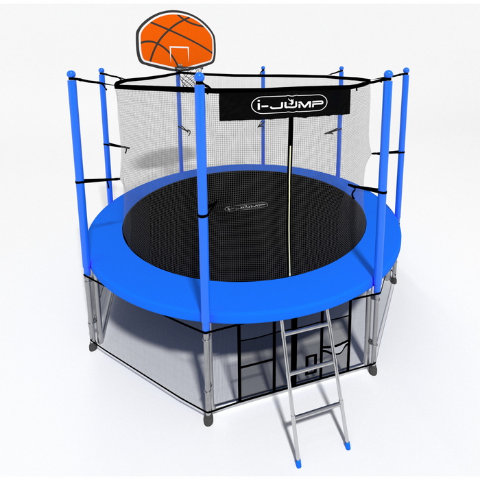 Батут i-Jump Classic Basket 10FT 306 см с нижней сетью и лестницей синий 700_700