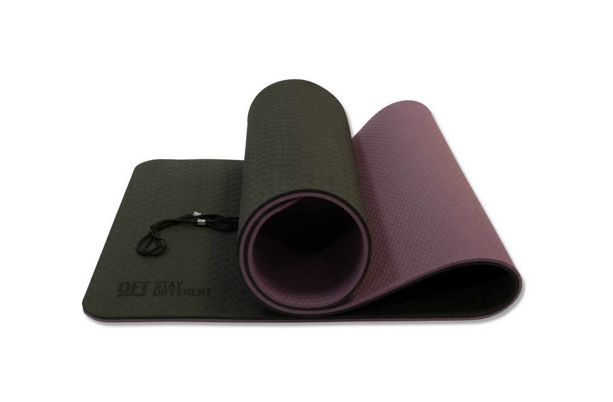 Коврик для йоги 10 мм двухслойный TPE черно-фиолетовый Original Fit.Tools FT-YGM10-TPE-BPP 1200_788