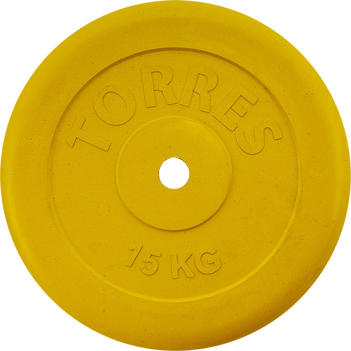 Диск обрезиненный Torres 15 кг d.25мм PL504215, желтый 700_700