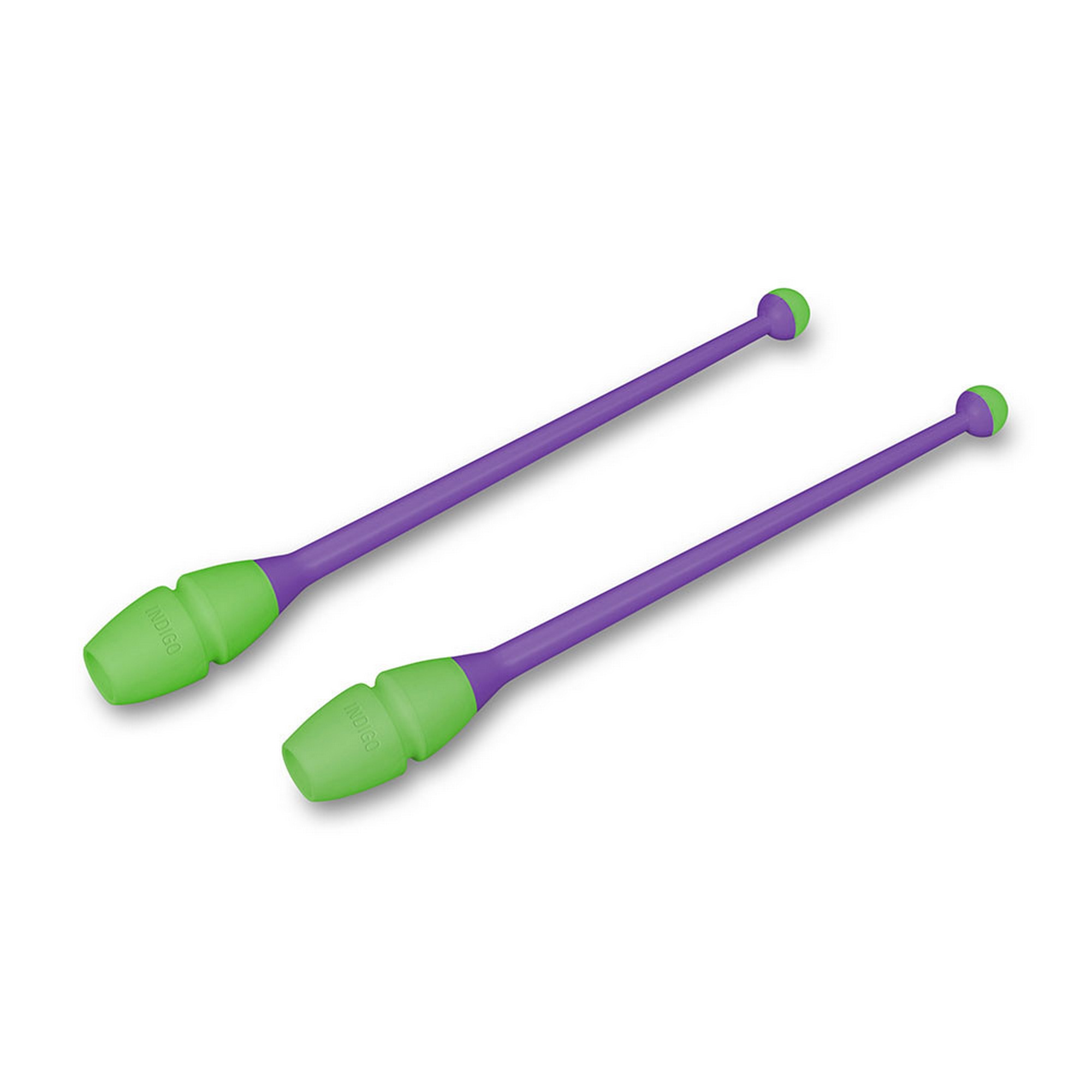 Булавы для художественной гимнастики Indigo 45 см, пластик, каучук, 2шт IN019-VLG фиолетовый-салатовый 2000_2000