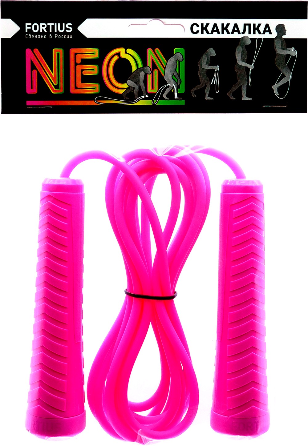 Скакалка Fortius Neon шнур 3 м в пакете (розовая) 1000_1449