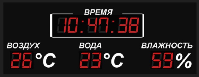Часы-термометр с указанием t воды, воздуха и влажности 120х51см 640_250