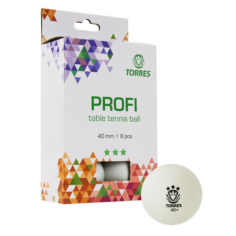 Мяч для настольного тенниса Torres Profi 3* TT21012 6 шт, белый 800_800